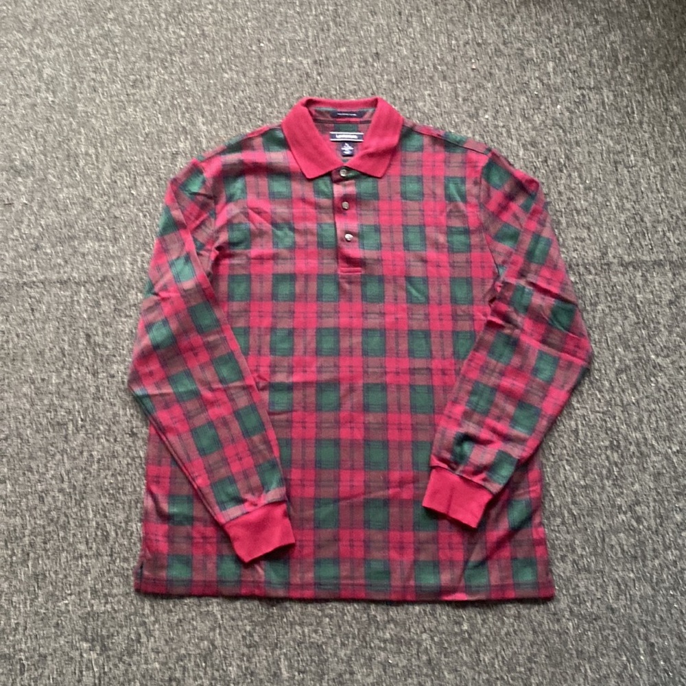 NEW Men’s Land’s End long sleeve cotton polo - deep red and hunter green colors
